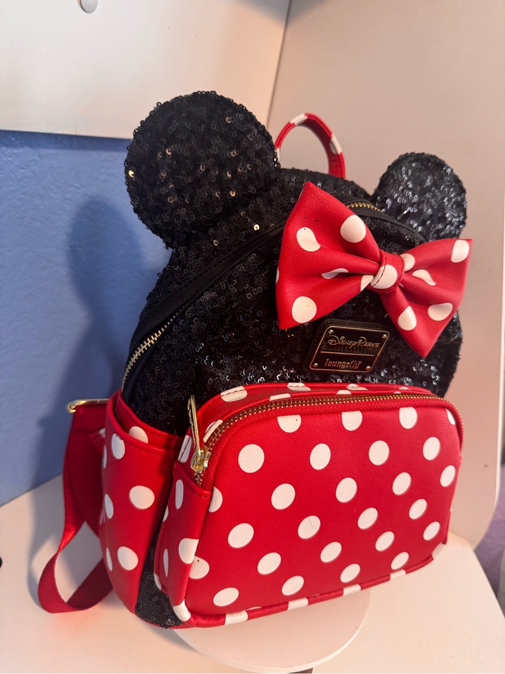 Loungefly Red and Black Minnie Mouse Polka Dot Mini Backpack - Picture 3 of 16